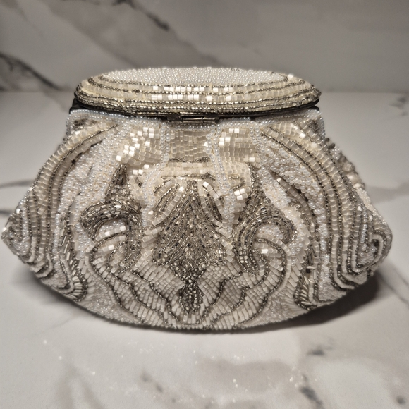 Beaded Clutch White and Silver - Picture 2 of 7